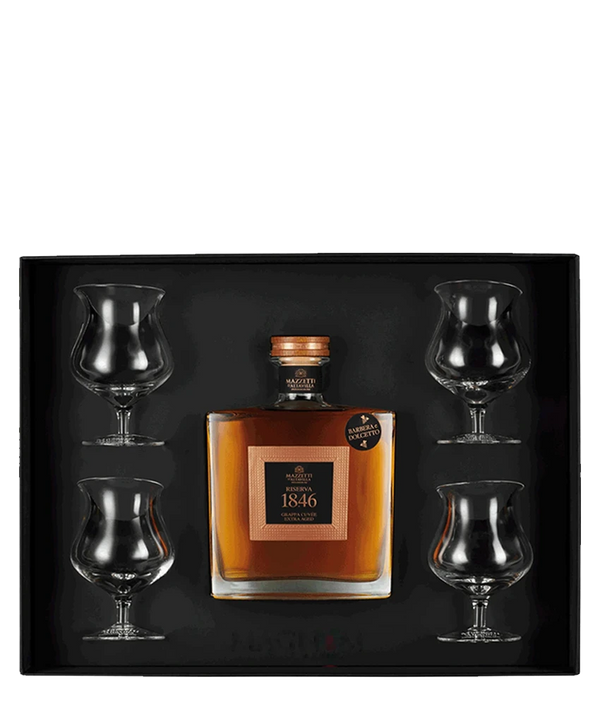Mazzetti Riserva 1846 Grappa · 0,7 l · Geschenkbox mit 4 Grappa-Gläsern · Magnum home & wine