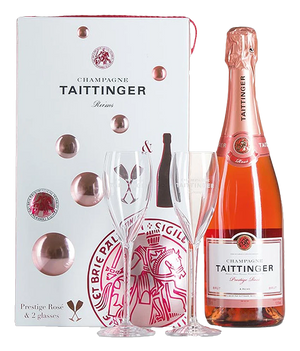 Taittinger Champagner Prestige Rosé · Geschenkbox mit zwei Champagnergläsern · Magnum home & wine