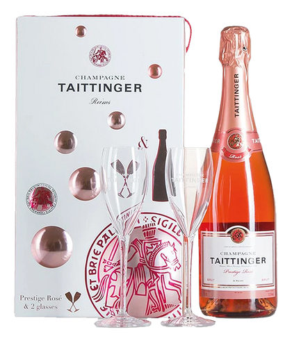 Taittinger Champagner Prestige Rosé · Geschenkbox mit zwei Champagnergläsern · Magnum home & wine
