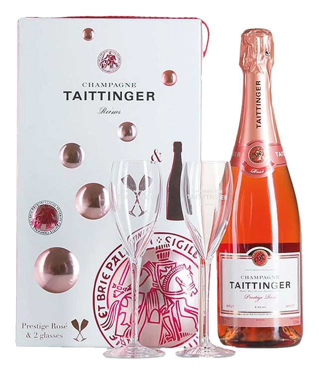 Taittinger Champagner Prestige Rose | Geschenkbox mit zwei Champagnergläsern 0,75 L