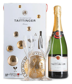 Taittinger Champagner Brut Réserve · 0,75 l Normflasche · Geschenkbox mit zwei Gläsern · Magnum home & wine