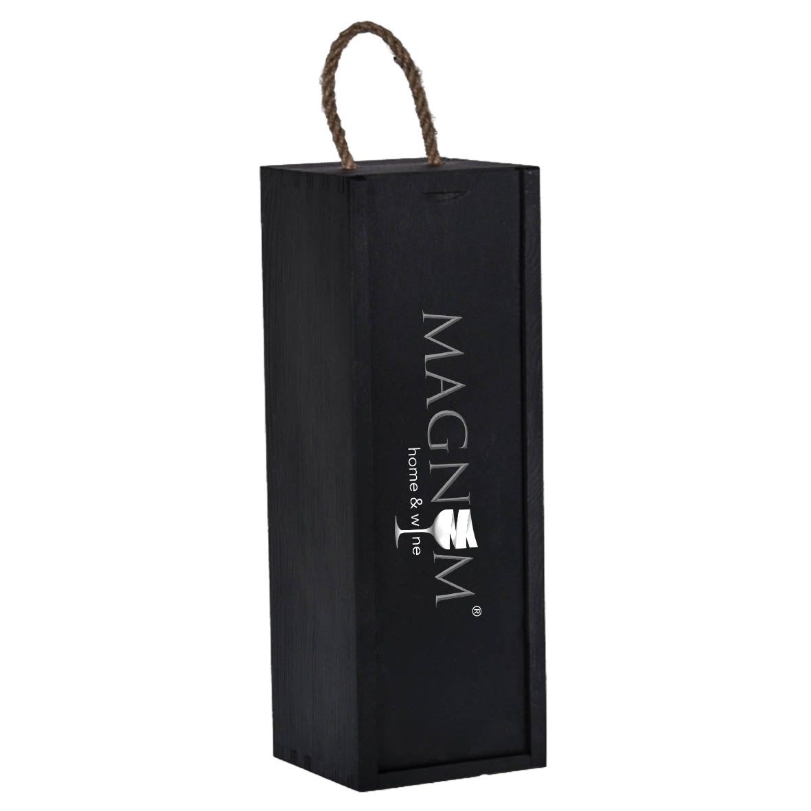 Geschenkkiste für eine Flasche, schwarz mit Logo
