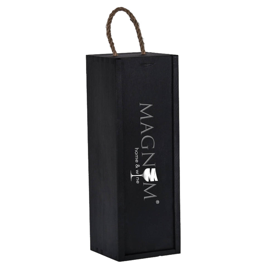 Geschenkkiste für eine Flasche, schwarz mit Logo