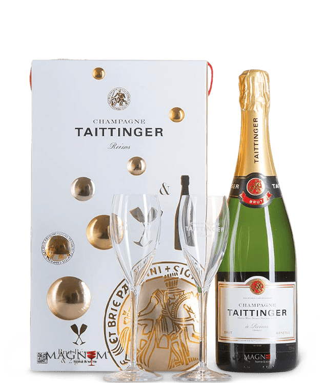 Taittinger Champagner Brut Réserve · 0,75 l Normflasche | Geschenkbox mit zwei Gläsern 0,75 L