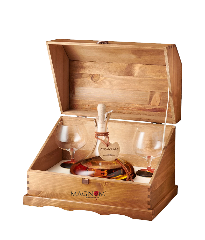 Mazzetti Grappa di Moscato Invecchiata "Leonadro da Vinci" | Holzkiste inkl. 2 Gläsern & Dekanter
